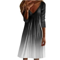 Ženska haljina za majicu ugodna povremena duljina koljena modna haljina s dugim rukavima V-izrez