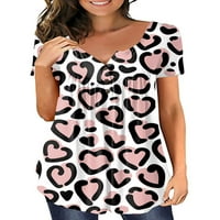 Grianlook dame Tee Heart Print ljetni vrhovi kratkih rukava majice za patchwork bluzu casual v torba