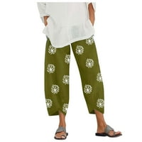 Posteljine hlače za žene Ljetni trendi ispis širokih hlača za noge plus veličina casual pantalona sa