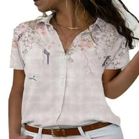 Eleluny Women cvjetna majica kratkih rukava uredske radne labave casual bluza Khaki 2xl