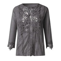 Ženski vrhovi Žene Modni casual Solid čipke Modne bluze V-izrez Polu-rukavske košulje xxl siva