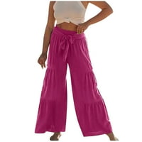 Kayannuo široke pantalone za noge za žene natrag u školsku čišćenje Ženska moda casual visoki struk elastični struk navlaka za crtanje čvrstog kolornog ruffle širine pantalone vruće ružičaste