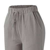 Ženske hlače Casual Solid zavojni džep labavi široki posteljini teretni pantalone