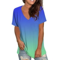 Joau ženska casual gradijentna boja od tiskane bluze V-izrez kratki rukav labav majica na vrhu ljeta