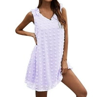 Ženska haljina bez rukava polka dot poms v izrez ruffle jacquard polka dot casual floto chiffon mini