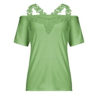 Aueoeo Ljetna odjeća žene, ženske ljetne majice casual v izrez s kratkim rukavima tunika bluza čipkasti