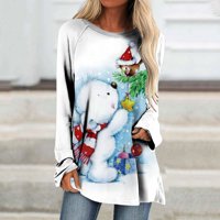 Žene dugih rukava Ležerne majice Božićni tisak Crewneck Pulover Tunic Tops Hot8SL4486312