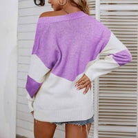 Zunfeo Ženski džemper vrhovi - pad ramena V izrez dugi rukav pulover modne slatke pletene vrhove slobodno