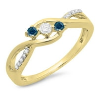 DazzlingRock kolekcija 0. Carat 10k okrugli plavi i bijeli dijamantni kamen zaručni prsten CT, žuto zlato, veličine 8