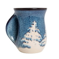 Ručna rumska čajna šolja za kavu, kamenber, plava sa snježnim drvećem