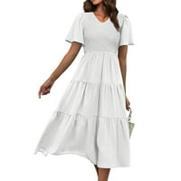 PEDORT SPORTS PLUS MILES SMED Sunčana haljina Smanjana elastična struka Tire Midi haljina bijela, s