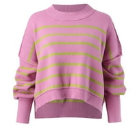 Riforla Womens Crew Crt Striped džemper Solid Colore Labavi pulover Duks s pulover Pink XL