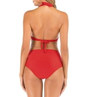 Ženski Halter bikini setovi Push up Sexy Otvoreni leđa Čvrsta boja Dvije kupaći kostim Ruched High Squik