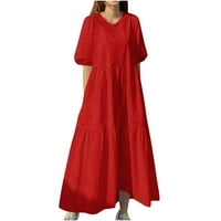 Yuwull haljine za žene Ženske modne okrugle vrata Labavi džepovi kratki rukav Solid Srednja klasa Duga