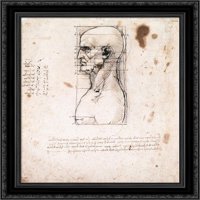Muška glava u profilu sa proporcijama crna ukrašena drva ugrađena platna umjetnost da Vinci, Leonardo