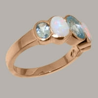 Britanci napravio je 10k Rose Gold originalni prirodni akvamarinski i opal ženski prsten - Veličine opcije - Veličina 5,5