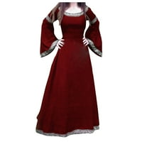 Ženska haljina Medie Renaiss Fit Negularna duga rukava Cosplay Maxi haljina, Crvena, S