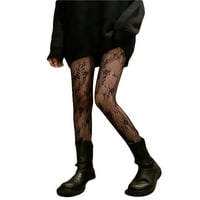 Žene čipke Fishnet Pantyhose vidi kroz Y2K Streetwear High Squik Pogledajte kroz mršave čarape Elastične gamaše crno