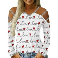 Dadaria majice za žene Trendi ženski V-izrez Love Print dugih rukava bez rukava bez ramena Torp bluza