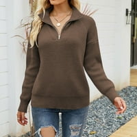 Žene dugih rukava s dugim rukavima s prugastim bojamalocke lapel ovratnik pleteni pulover vrhovi džemperi