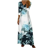 Ljetne haljine za žene plus veličine dugih rukava za tisak cvjetnog uzorka V-izrez midi fit i flare