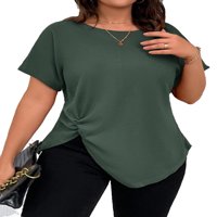 Casual obične okrugle vrat kratkih rukava zelena plus majica veličine