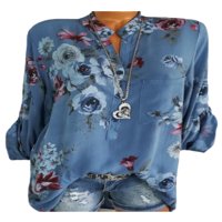 Telisoe Womens Plus size Boho cvjetni bluza s dugim rukavima Tunika na plaži Casual T majice