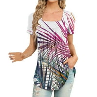 Ljetne majice za žene Grafički kvadratni vrat natpisni tunički vrhovi kratkih rukava cvjetni geometrijski