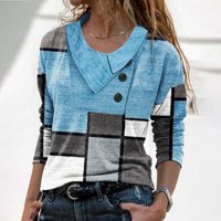 Wozhidaoke T majice za žene Ženske ovratnike s dugim rukavima V izrez Geometrija T majica pulover pulover