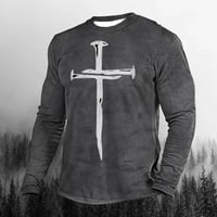 Kršćanske majice za muškarce Isus Cross Print Faith Dugi rukav casual okruglog vrata Vintage Graphic