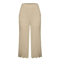 Utoimkio Clearence Bijele kapri-hlače za žene Modne ženske povremene elastične hlače Ravne široke pantalone