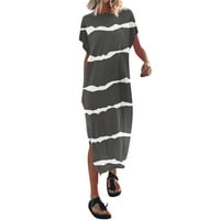 Tking Fashion ženska ljetna casual boho prugasta labava majica haljina kratkih rukava maxi plaža haljina