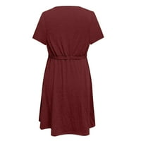 Ljetne haljine za žene kratki rukav košulja s kratkim rukavima okrugla vrat midi fit i flare modna trendi