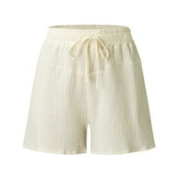 Aaiyomet ženske kratke hlače Ljetne elastične strugove casual hlača lagana sa džepovima, bež xxl