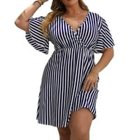 Ženska haljina kratki rukav V izrez Polka Dot Striped Print Plus size Šifon Dama Proljeće Ljeto Havaji