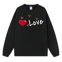 Ženske dukseve Dukseri za žene Ženska modna casual puna boja dugih rukava Dan zaljubljenih, tiskani džemper Black XL