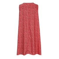 Ženska ljetna haljina za ispis kratkih rukava s kratkim rukavima, haljina od plaže haljina za sunčanje Ruffled Flowy Midi haljina crvena m
