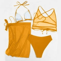Ženska kupaći kostimi ženske kostimu Žene ljetne modne seksi čvrste boje čipkasti struk bikini šifon čvor četverostruki kupaći kostim