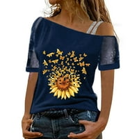 Bacc ženski vrhovi žene ispisane s ramena vrhovi sjajnih kratkih rukava bluza na vrhu majica kratkih