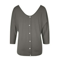 SoighXZC ženske majice V izrez Pulover Ljeto Dugo rukava bluza Labava majica Jednobojna Tee vrhova Siva
