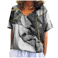 Bluza s kratkim rukavima Casual Grafički otisci vrhovi V-izrez moda za žene sive m