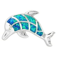 Sterling srebrni sintetički Opal Dolphin CZ Čarm Privjesak
