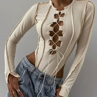 Lopecy-Sta Fashion Women Ležerne prilike V-izrez Dugih rukava Čvrsta majica Jesenska bluza BodySuits