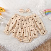 MA & Baby Toddler Baby Girl Outfit Ruffled Pamučni posteljina s dugim rukavima ROMper + Podesite 0 mjeseci
