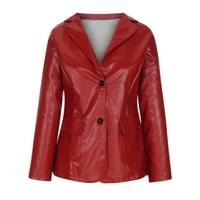 Puntoco Women Cloarce, ženska kaputača za ogrlicu za žensku kapute džepne temperament Motocikl jakna kožna jakna Crvena 4