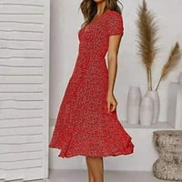 HFYIHGF ženski boho cvjetni print v izrez kratki rukav linijska ljuljačka ljuljačka duga haljina s pojasom (crvena, xxl)