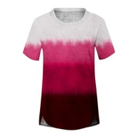Hanas vrhovi modne majice za žene, gradijent i cvjetni print okrugli vrat Tee, kratki rukav nepravilni rub s prugaste ljetne košulje Top Hot Pink XL