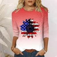 Dianli 4. srpnja ukrasi za žene Američka zastava Sunflower Star Striped Print Tunic Okrugli rukav za ruke Ljetne majice Ležerne prilike labave pulover Bluze Crveni XL