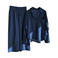 Ženske dame retro plus veličine pamuk i košulja odijelo visokih struka odijelo vrhunske hlače dugih