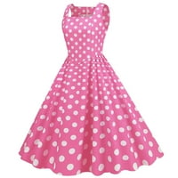 Ženska polka tačka modna haljina tanka i tanka vintage maxi haljina, ružičasta, xxl